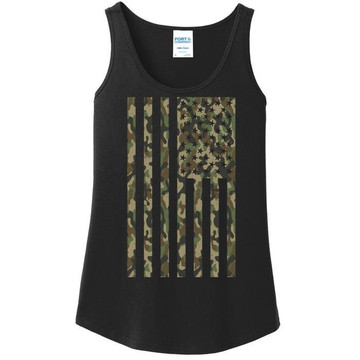 Military Camouflage USA American Flag Ladies Essential Tank