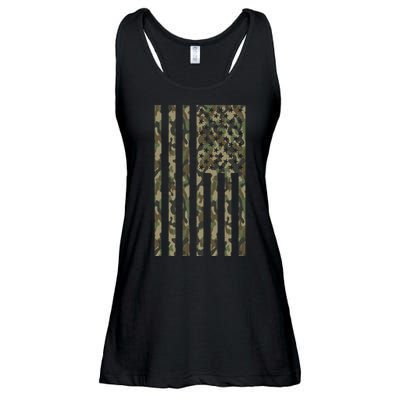 Military Camouflage USA American Flag Ladies Essential Flowy Tank