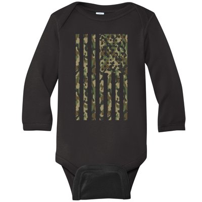 Military Camouflage USA American Flag Baby Long Sleeve Bodysuit