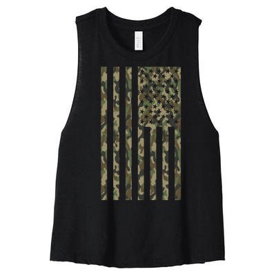 Military Camouflage USA American Flag Women's Racerback Cropped Tank