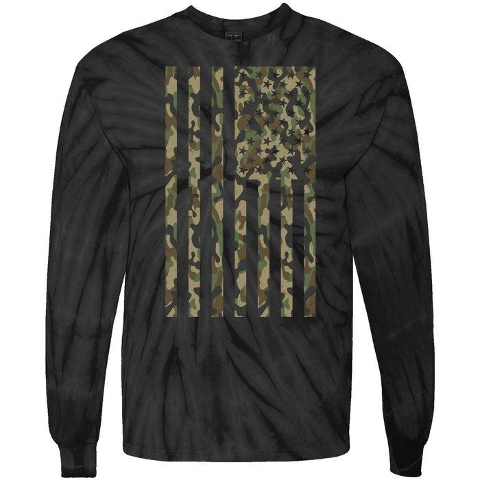 Military Camouflage USA American Flag Tie-Dye Long Sleeve Shirt