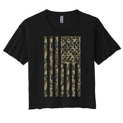 Military Camouflage USA American Flag Women's Crop Top Tee