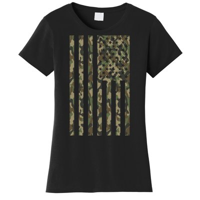 Military Camouflage USA American Flag Women's T-Shirt