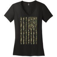 Military Camouflage USA American Flag Women's V-Neck T-Shirt