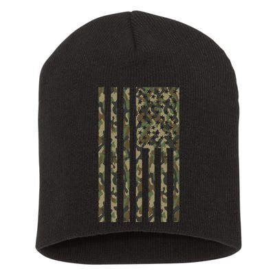 Military Camouflage USA American Flag Short Acrylic Beanie