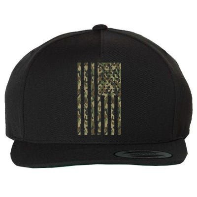 Military Camouflage USA American Flag Wool Snapback Cap