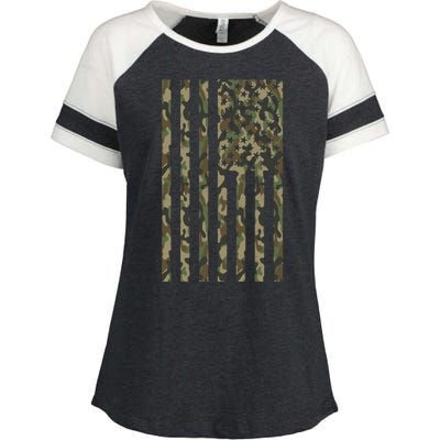 Military Camouflage USA American Flag Enza Ladies Jersey Colorblock Tee