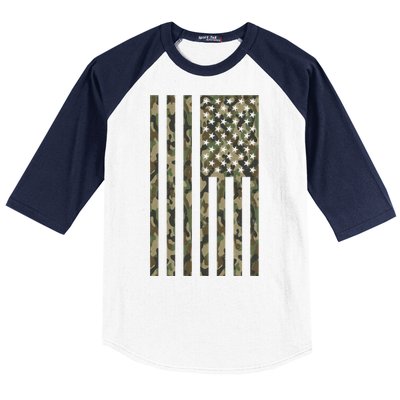 Military Camouflage USA American Flag Baseball Sleeve Shirt