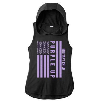 Military Child Purple UP US American Flag Ladies PosiCharge Tri-Blend Wicking Draft Hoodie Tank