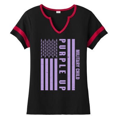 Military Child Purple UP US American Flag Ladies Halftime Notch Neck Tee