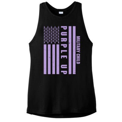 Military Child Purple UP US American Flag Ladies PosiCharge Tri-Blend Wicking Tank