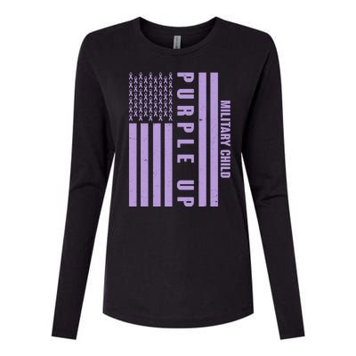 Military Child Purple UP US American Flag Womens Cotton Relaxed Long Sleeve T-Shirt