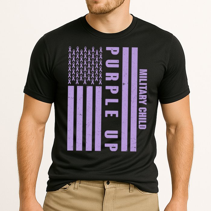 Military Child Purple UP US American Flag Cooling Performance Crew T-Shirt