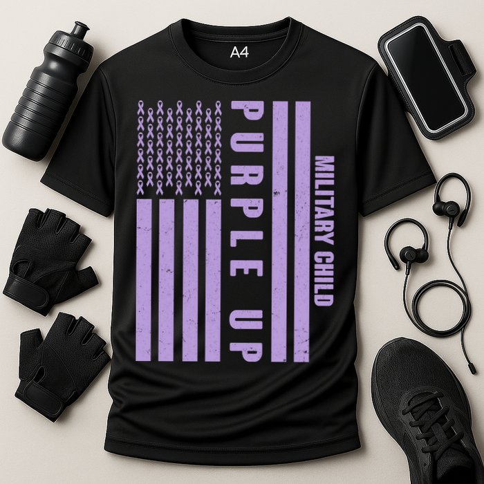 Military Child Purple UP US American Flag Cooling Performance Crew T-Shirt