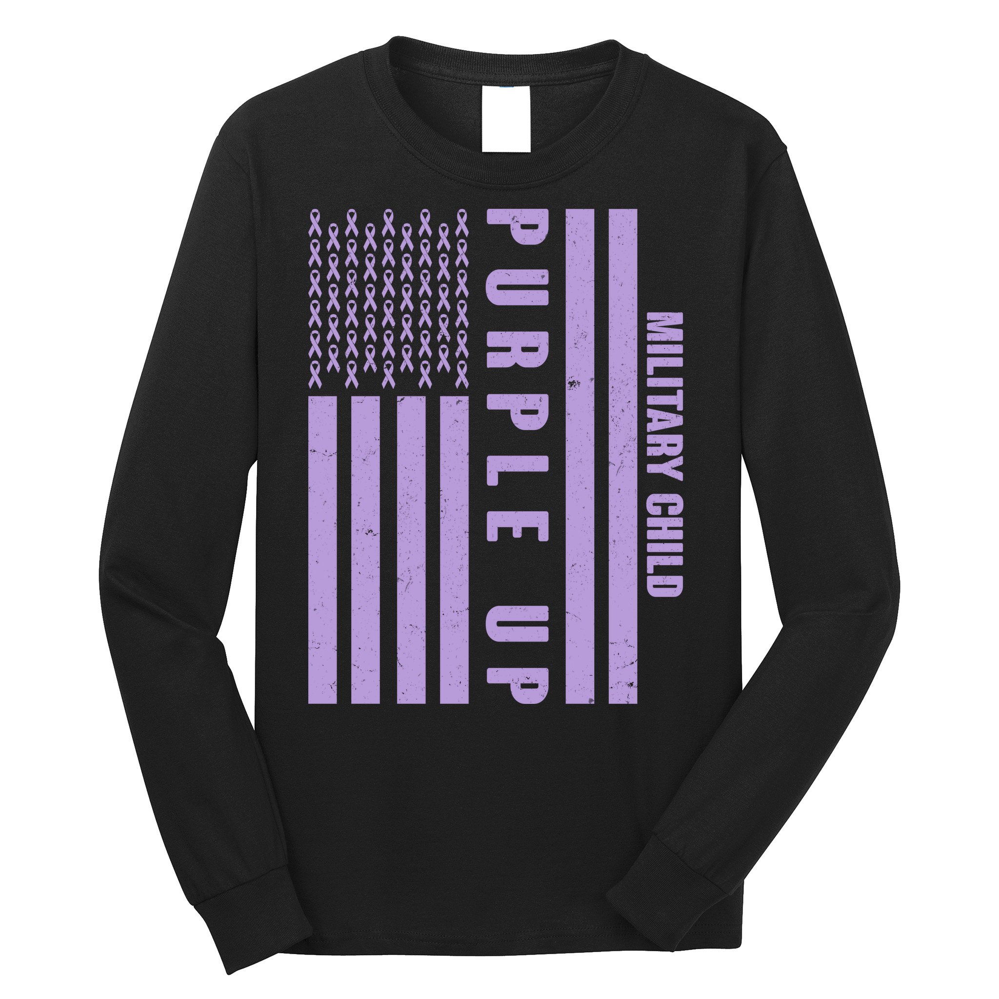 Military Child Purple UP US American Flag Long Sleeve Shirt