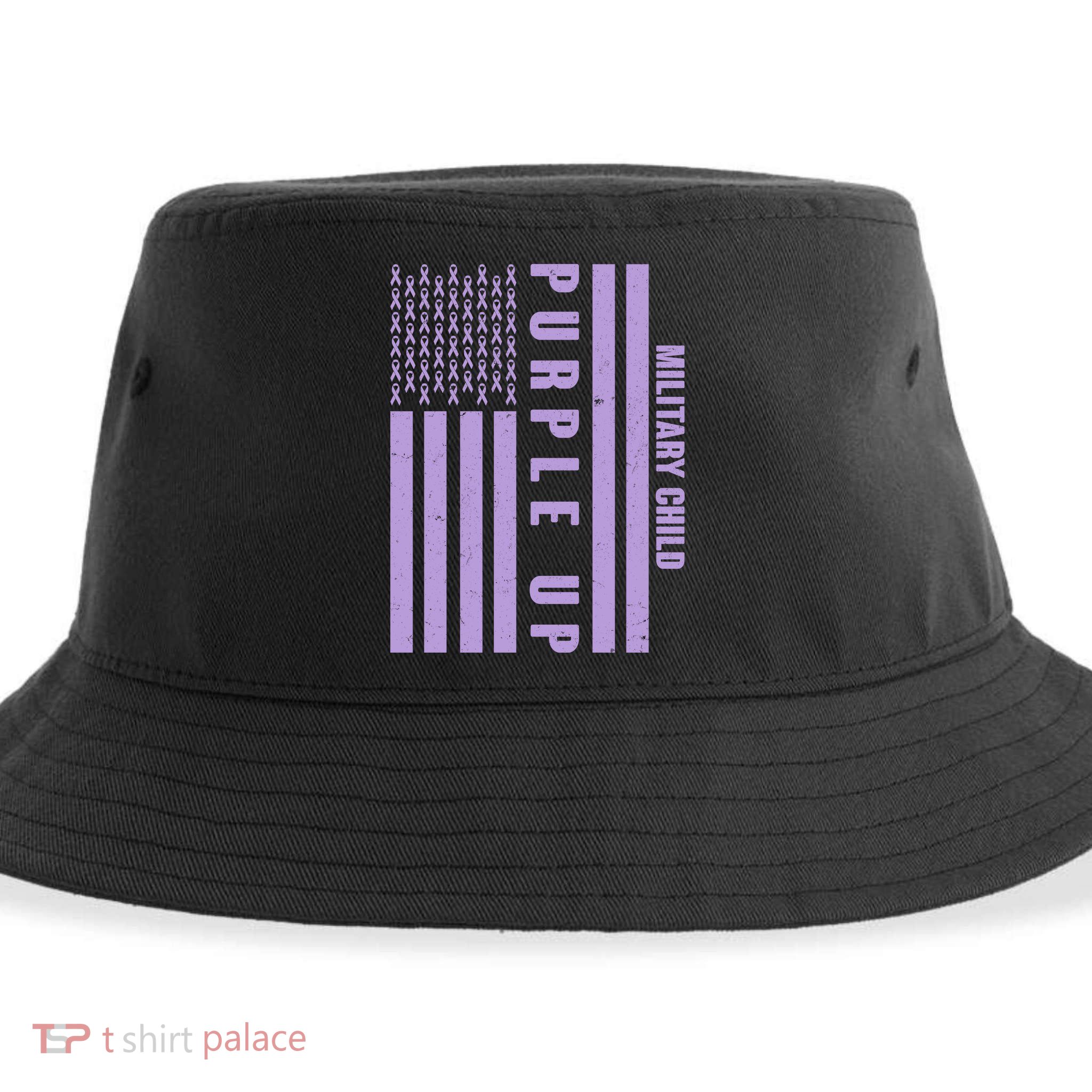Military Child Purple UP US American Flag Sustainable Bucket Hat