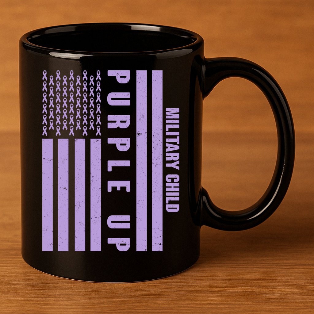 Military Child Purple UP US American Flag 11oz C Handle Ceramic Mug