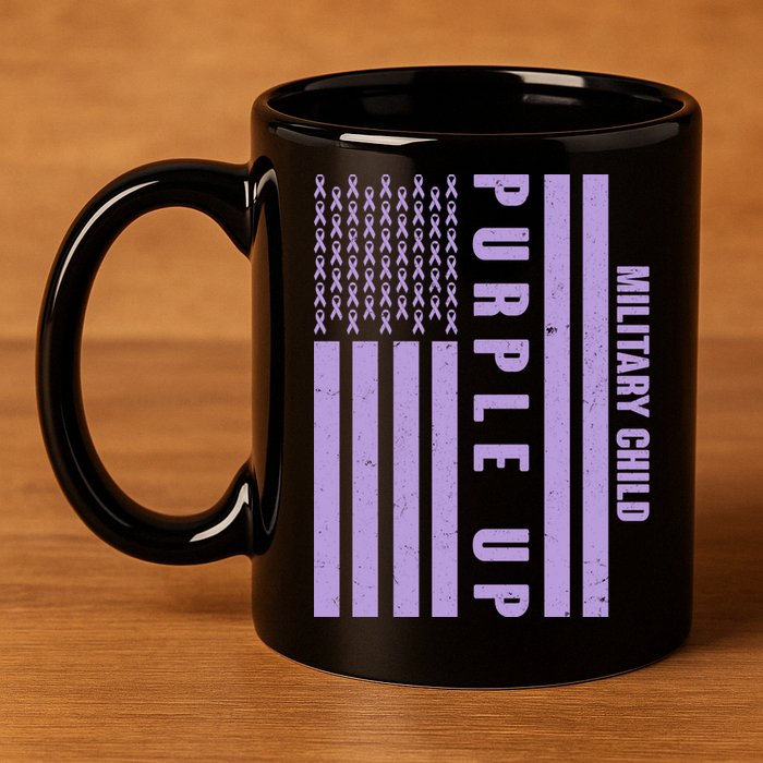 Military Child Purple UP US American Flag 11oz C Handle Ceramic Mug