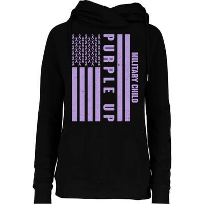 Military Child Purple UP US American Flag Womens Funnel Neck Pullover Hood