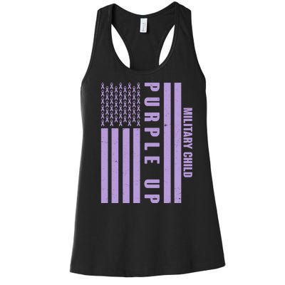 Military Child Purple UP US American Flag Women's Racerback Tank