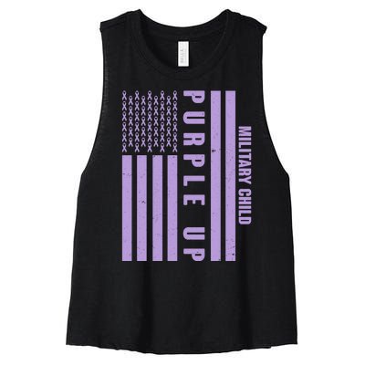 Military Child Purple UP US American Flag Women's Racerback Cropped Tank