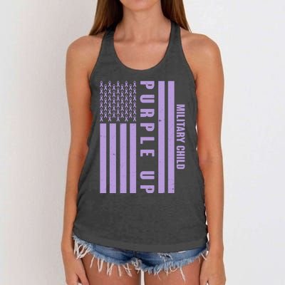 Military Child Purple UP US American Flag Women's Knotted Racerback Tank