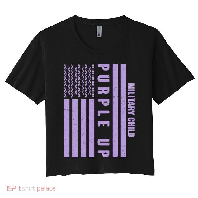 Military Child Purple UP US American Flag Crop Top