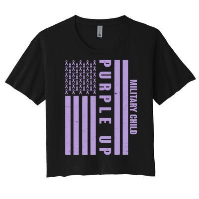 Military Child Purple UP US American Flag Women's Crop Top Tee