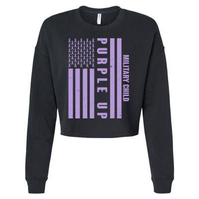 Military Child Purple UP US American Flag Cropped Pullover Crew