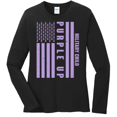 Military Child Purple UP US American Flag Ladies Long Sleeve Shirt