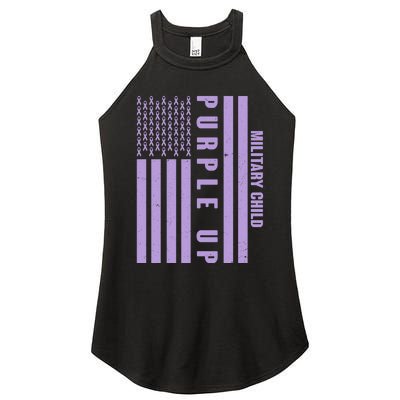 Military Child Purple UP US American Flag Women's Perfect Tri Rocker Tank