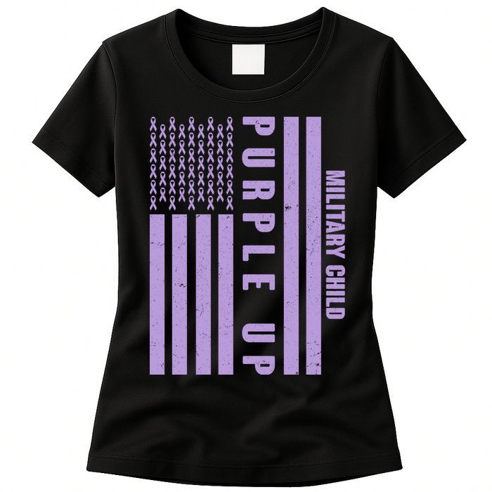 Military Child Purple UP US American Flag Womens T-Shirt