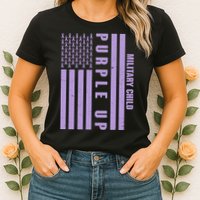 Military Child Purple UP US American Flag Womens T-Shirt
