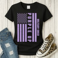 Military Child Purple UP US American Flag Womens T-Shirt