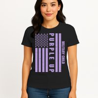 Military Child Purple UP US American Flag Womens T-Shirt