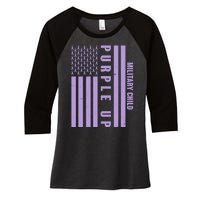 Military Child Purple UP US American Flag Women's Tri-Blend 3/4-Sleeve Raglan Shirt