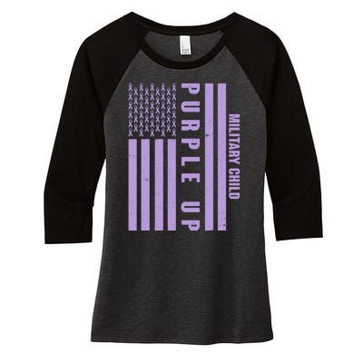 Military Child Purple UP US American Flag Women's Tri-Blend 3/4-Sleeve Raglan Shirt