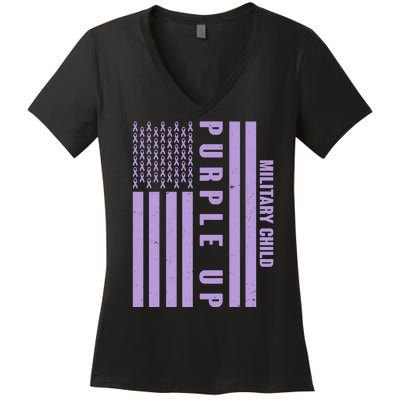 Military Child Purple UP US American Flag Women's V-Neck T-Shirt