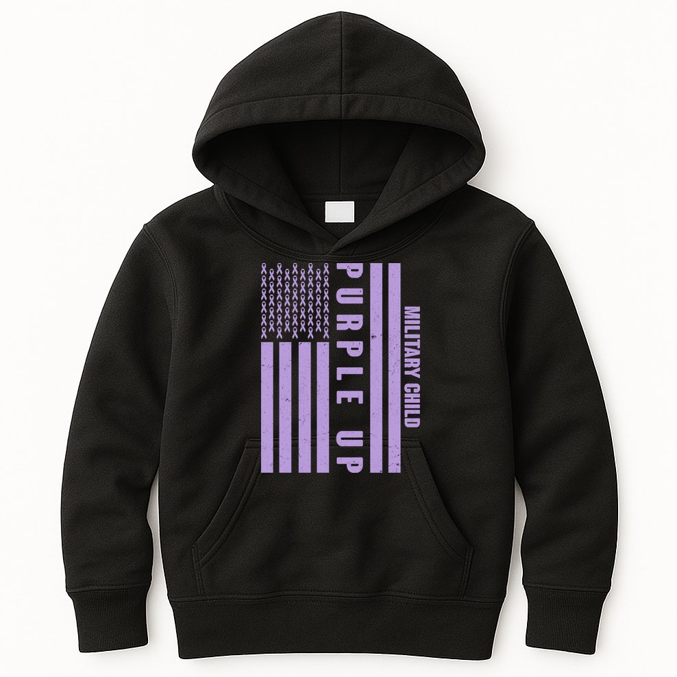Military Child Purple UP US American Flag Kids Hoodie