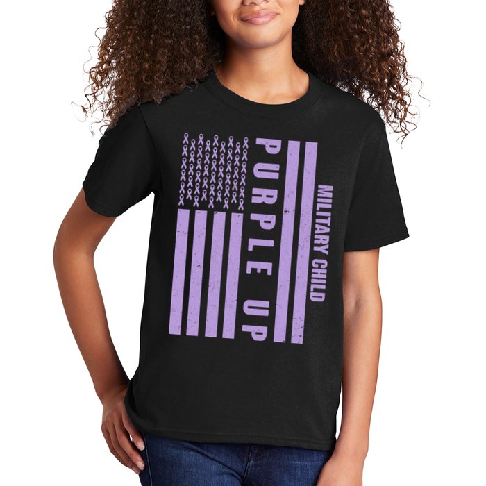 Military Child Purple UP US American Flag Kids T-Shirt