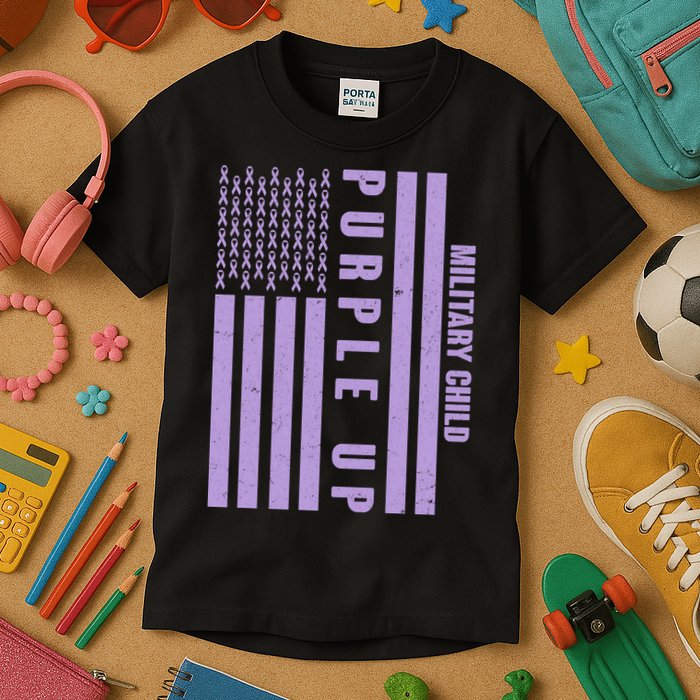 Military Child Purple UP US American Flag Kids T-Shirt