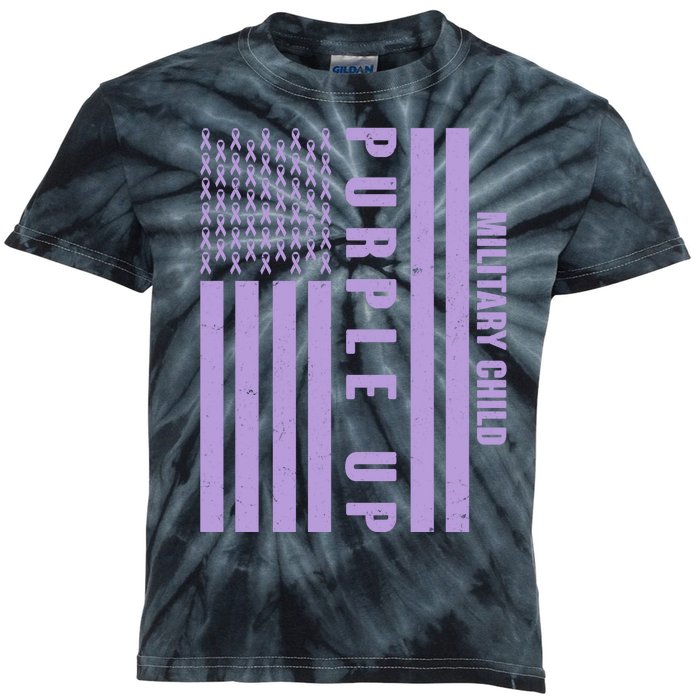 Military Child Purple UP US American Flag Kids Tie-Dye T-Shirt