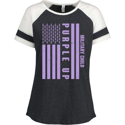 Military Child Purple UP US American Flag Enza Ladies Jersey Colorblock Tee