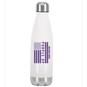 Military Child Purple UP US American Flag Stainless Steel Insulated Water Bottle