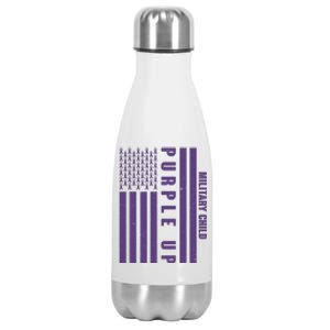 Military Child Purple UP US American Flag Stainless Steel Insulated Water Bottle