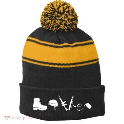 Military Love Stripe Pom Pom Beanie