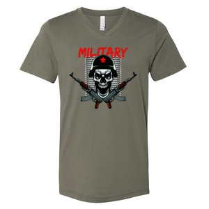 Military Skeleton V-Neck T-Shirt