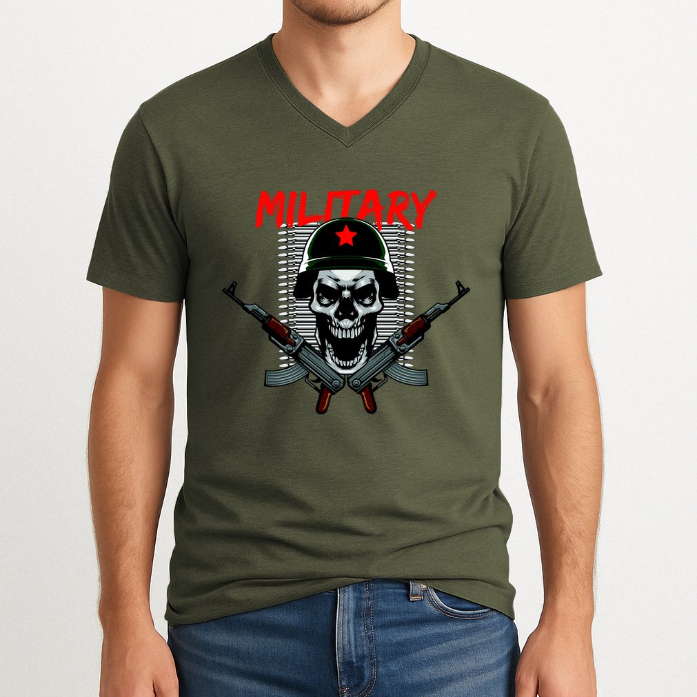 Military Skeleton V-Neck T-Shirt