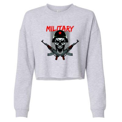 Military Skeleton Cropped Pullover Crew