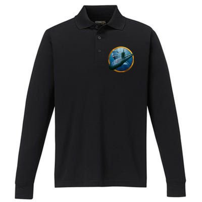 Military Submarine Shark Performance Long Sleeve Polo